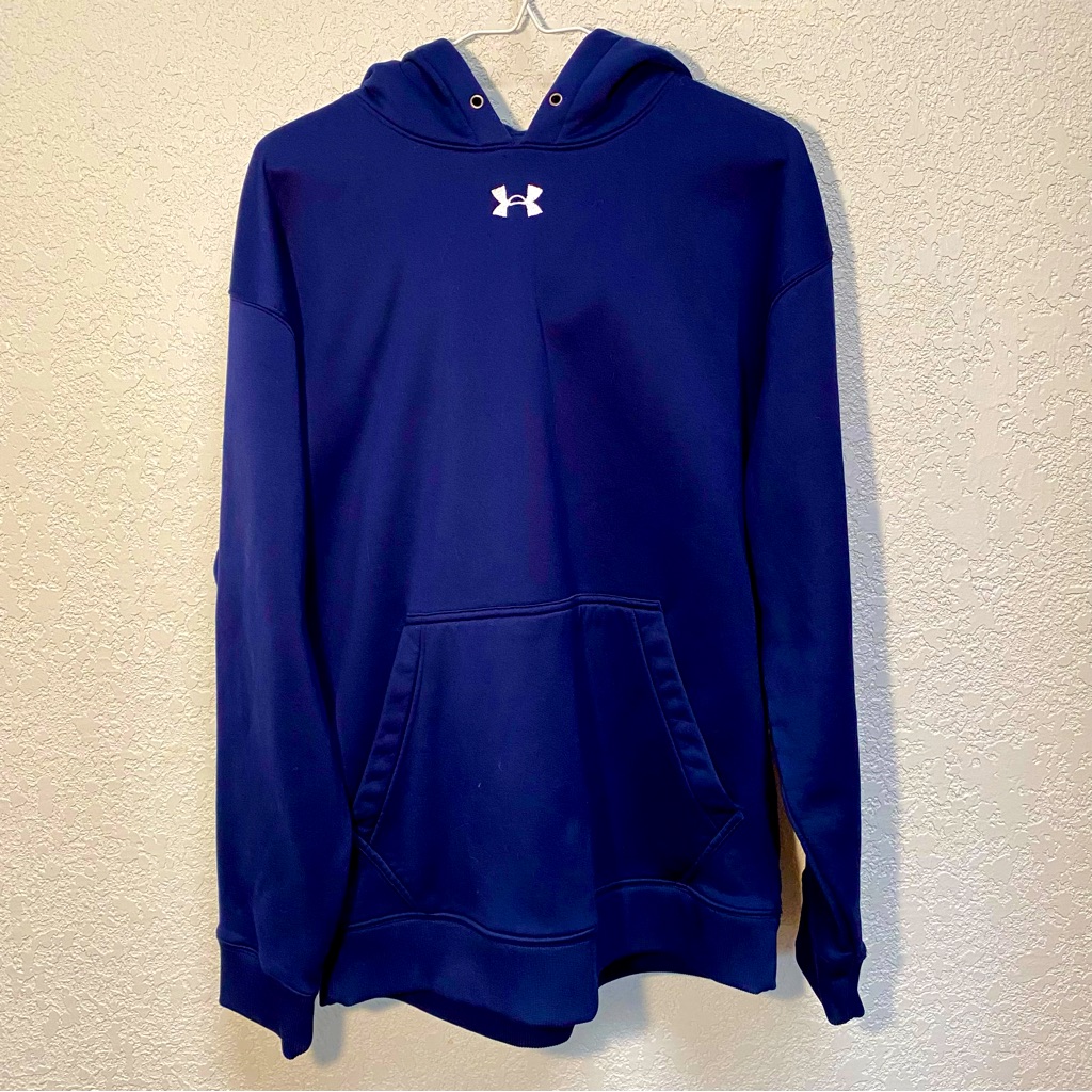 Under Armour Hoodie Men’s Large Loose Fit Navy Blue Athletic Pullover Sweatshirt